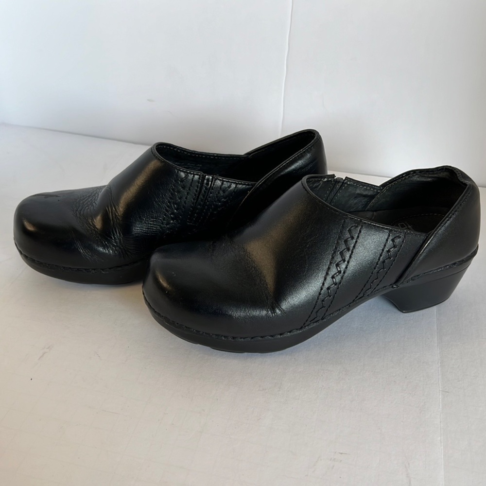 Dansko Black Leather Clog Mules
